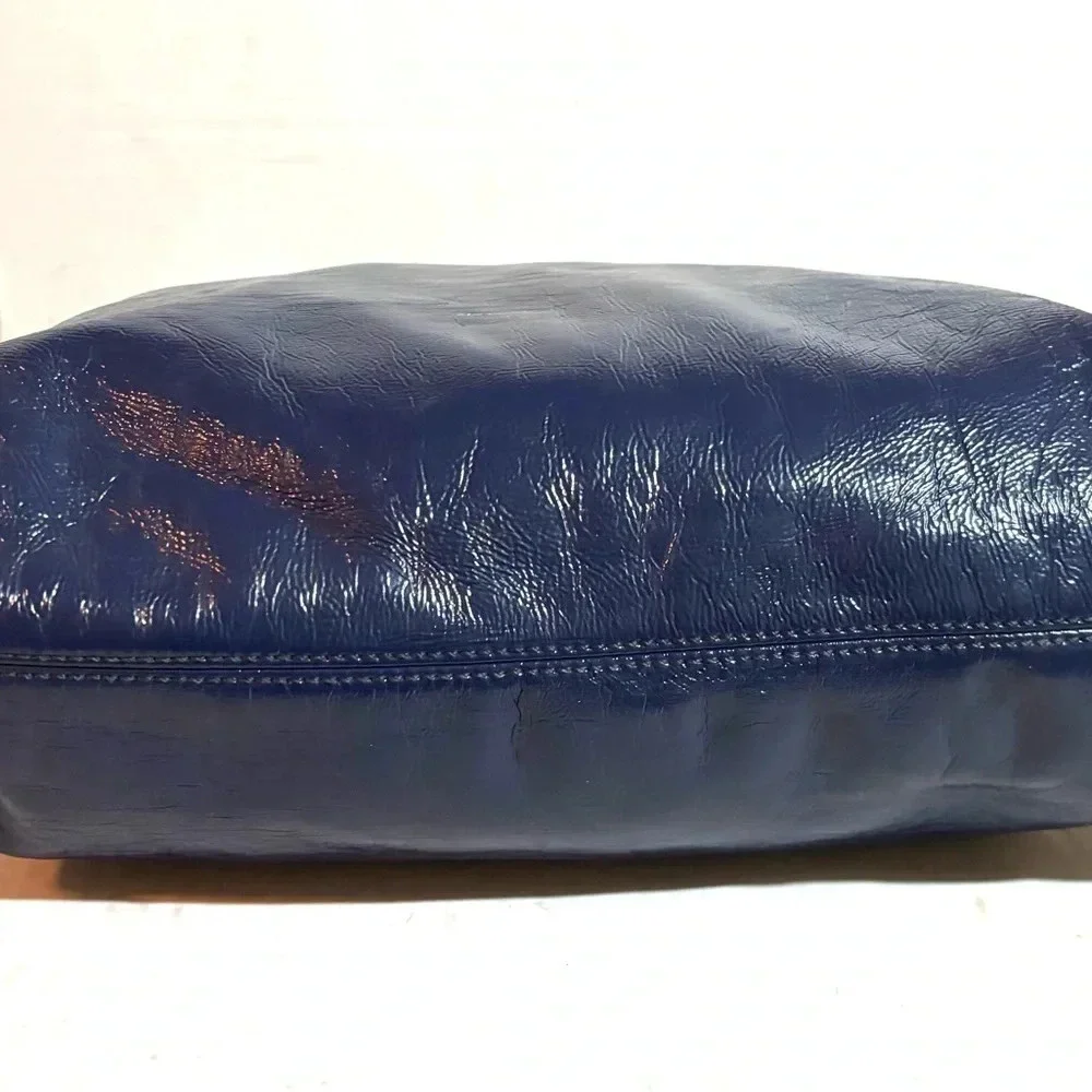 Michael kors metallic blue leather shoulder handbag